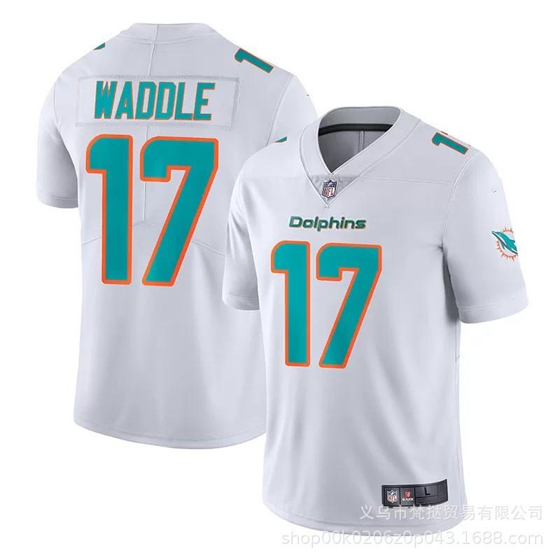 Футбольная форма Miami Dolphins NFL 10 Хилл 17 Уоддл 1 13 Бело-синяя с коротким рукавом Хлопок V-образный вырез Спортивная одежда Мужская Женская