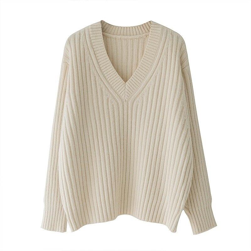 Осенние корейские повседневные пуловеры, модные женские зимние свитера, вязаный свитер с v-образным вырезом, женские джемперы, элегантные топы, шикарные 29217