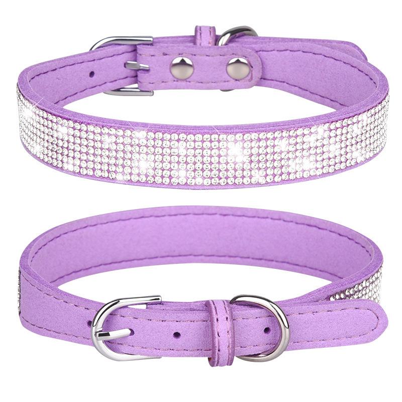 Pet Collar Shiny Rhinestone Dog Collar Small and Medium Dog Chain Walking Leash Microfiber Cat Collar Leash Set