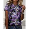 Colorful Flower Pattern Women Loose Round Neck Tshirt Women Top T Shirt Fashion Tee Quick Drying Clothing Trendy Vacation Tee