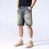 New Retro Ripped Denim Shorts Men's Summer Thin Five-point Pants Casual Mid-sized Pants