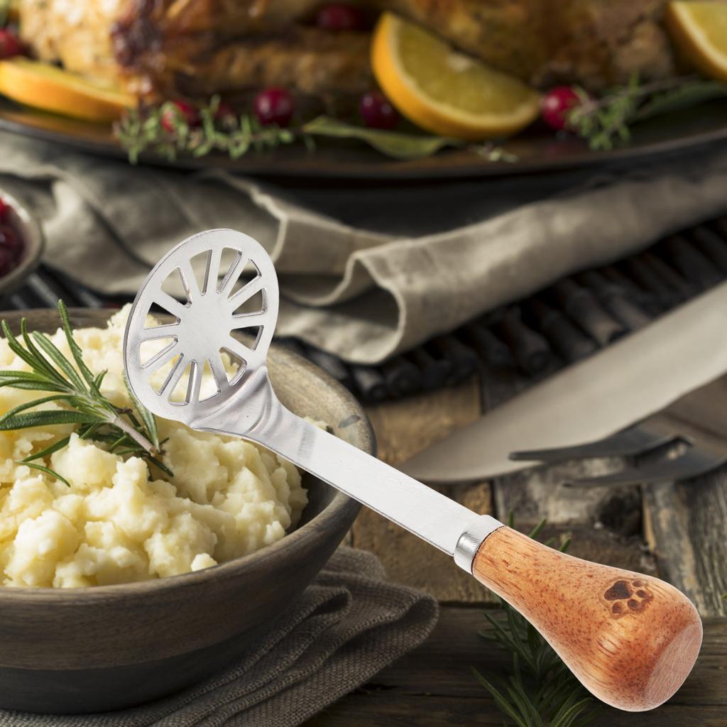 Potato Masher Ground Beef Banana Crusher Wooden Avocado Tool for Guacamole Silver