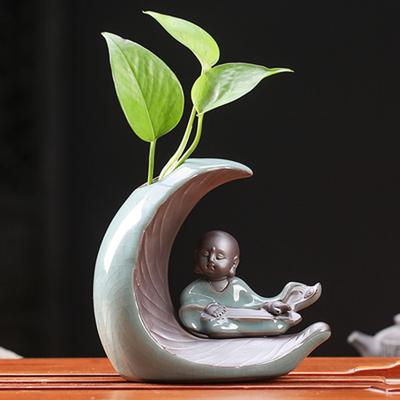 Маленький монах Керамический китайский чайный питомец Кунг-фу Гэяо, креативные украшения в форме луны, вазы для цветочных горшков на гидропонике, декор для рабочего стола