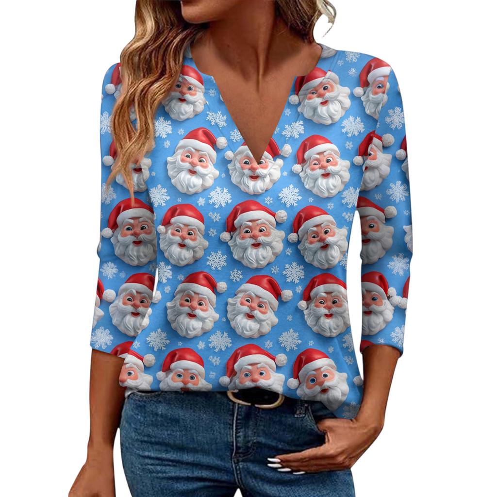 Women's Casual Fashionable Sexy Comfortable V-Neck Christmas Three-Quarter Sleeve Top