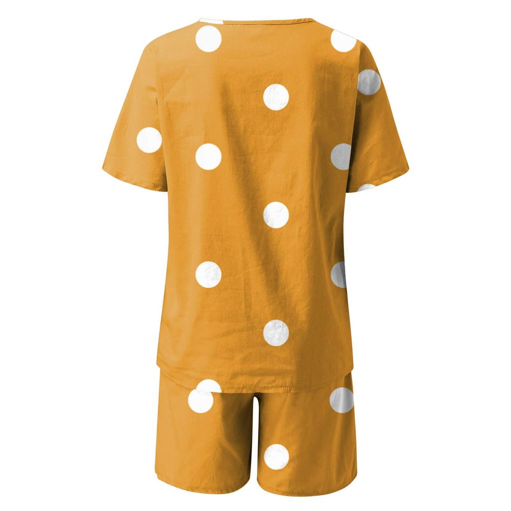 Women's Summer 2-Piece Casual Short Sleeve Round Neck Beach T-Shirt Top And Shorts Set Activewear