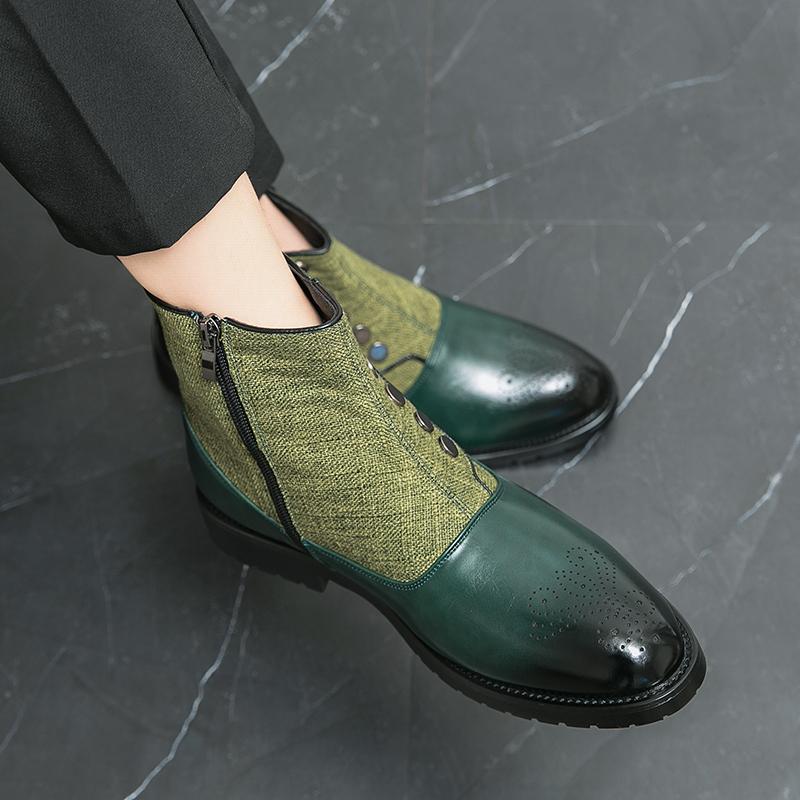Модные роскошные мужские ботильоны, кожаные туфли, черные, зеленые, высококачественные, на молнии, с пряжкой, ремешком, ботинки челси, офисные, свадебные, под платье, для мужчин