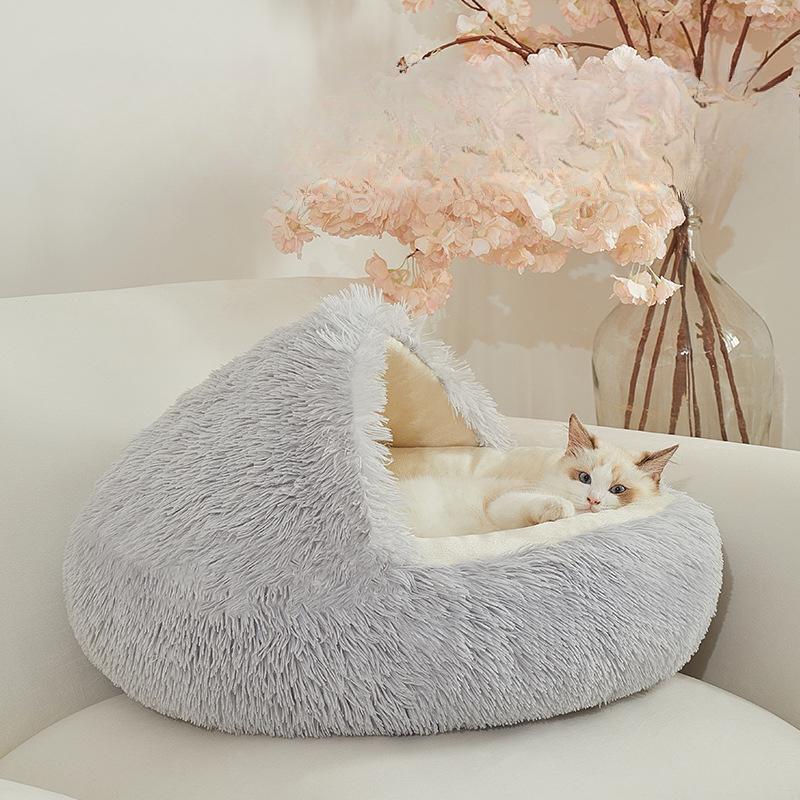 Гнездо для кошек с длинной шерстью, одеяло для домашних животных, универсальное зимнее теплое полузакрытое спальное место для кошек