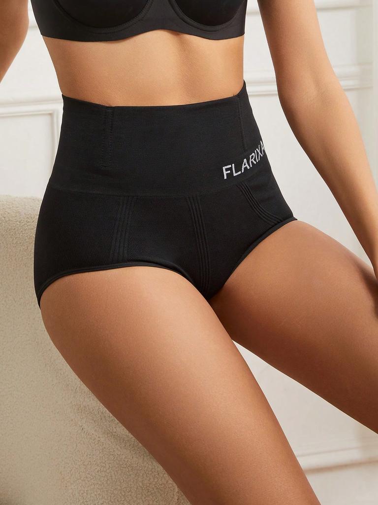 1pc FLARIXA Women High Waist Seamless Panties Tummy Control Belly Slimming Body Shaper Letter Graphic Shapewear Panty Anti Rolling Shaping Underwear