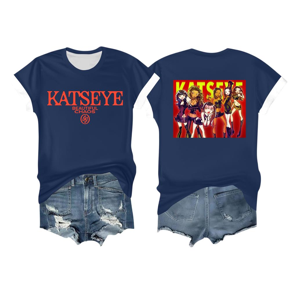 Women's Casual Printed T-shirt Round Neck Pullover Short Sleeve Top