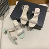 Crystal Pearl Two-Way Chunky Heel Sandals Summer Square Toe Low-Cut Women's Slippers High Heel Sandals