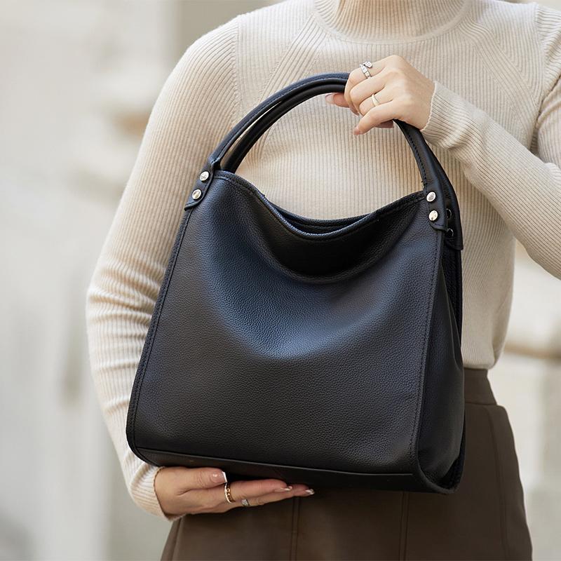 Genuine Leather Shoulder Bags for Women Black Shopping Tote Limited Large New Luxury