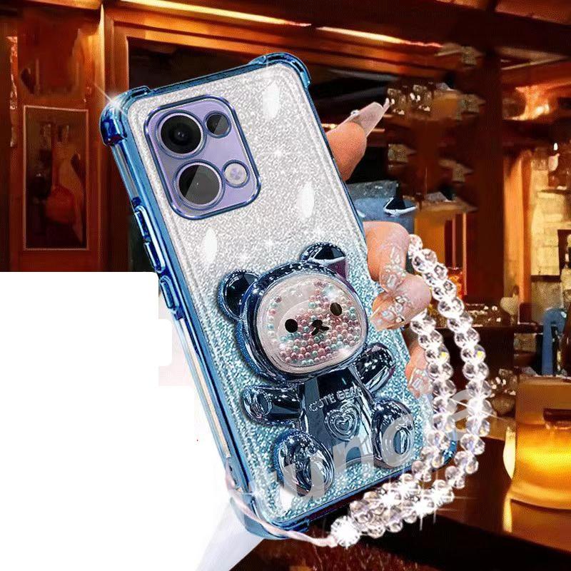 Glitter Cute Bear Bracket Holder Bracelet Case For Xiaomi POCO X7 Pro M7 F7 Ultra X6 X5 F6 F3 M6 Pro C65 C75 C71 Lanyard Cover