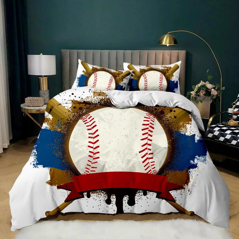 Baseball Duvet Cover Set Baseball Bat Bedding Set For Kids Teens 3D Baseball Sports Double Queen King Size Polyester Qulit Cover