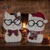 Office Desk Christmas Ornaments Wooden Cat Tabletop Decor Cute Kitty Figurine Rustic Farmhouse Animal Gifts Xmas Tiered Tray Ornament for