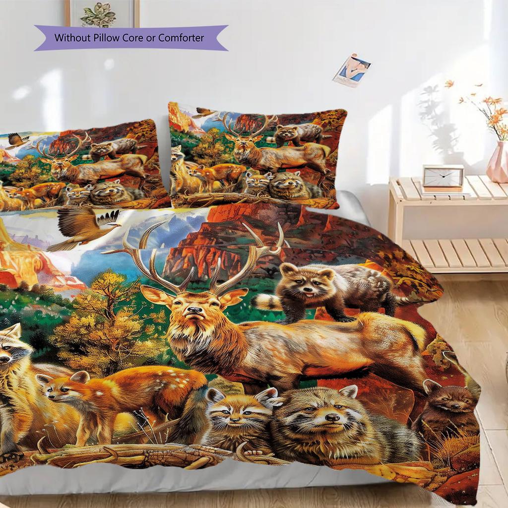 Wildlife Pattern Bedding Quilt Set Quilt Cover Pillowcase Home Decoration Birthday Gift (1 * duvet cover + 2 * pillowcase, without core)