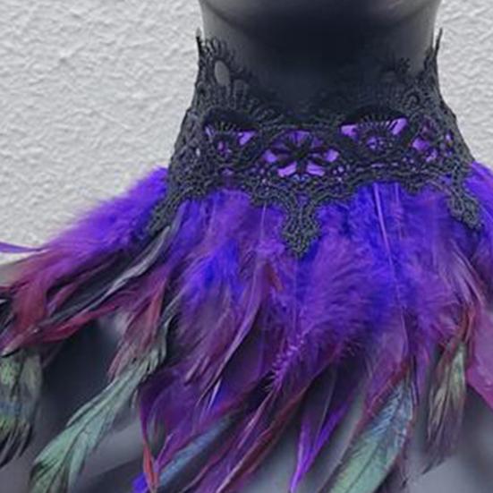 Шарф из перьев с регулируемым черным кружевом для женщин, костюм на Хэллоуин, поддельный воротник, аксессуар для костюма павлина