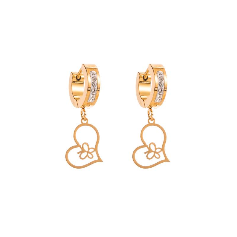 Женские простые серьги-капли в форме сердца, серьги-подвески из нержавеющей титановой стали, хрустальные цветочные глаза, золотой цвет, геометрические украшения для ушей