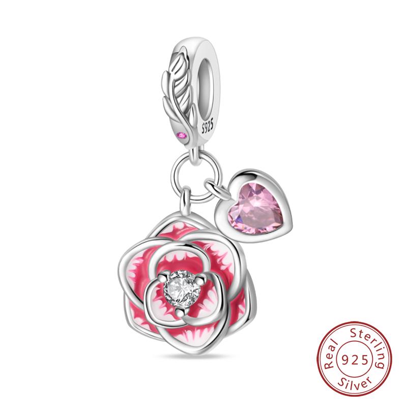 100% 925 Silver Sisters Best Friends Series Charms Pink Heart Rose Beads Fit Qikaola Bracelet DIY Birthday Jewelry Gift