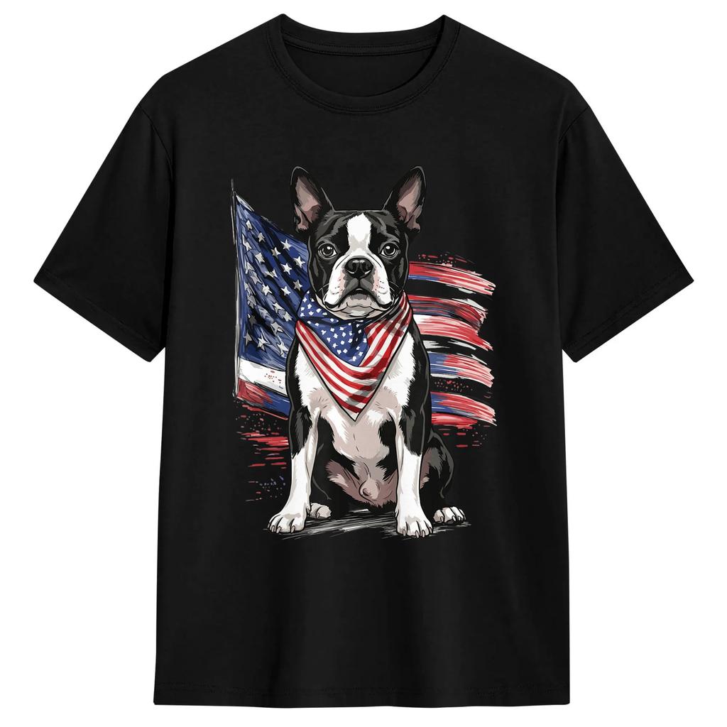 Merica Boston Terrier T Shirt Trendy Cool T Shirts Short Sleeves Y2k Retro Tshirt Summer Cotton Oversized Tees