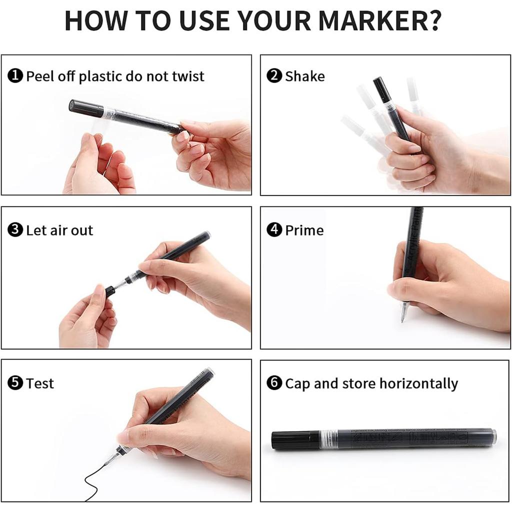 6Pcs/set Black Acrylic Paint Pen For Rock Painting Stone Ceramic Glass Wood Tire Fabric Metal Canvas Graffiti Pen