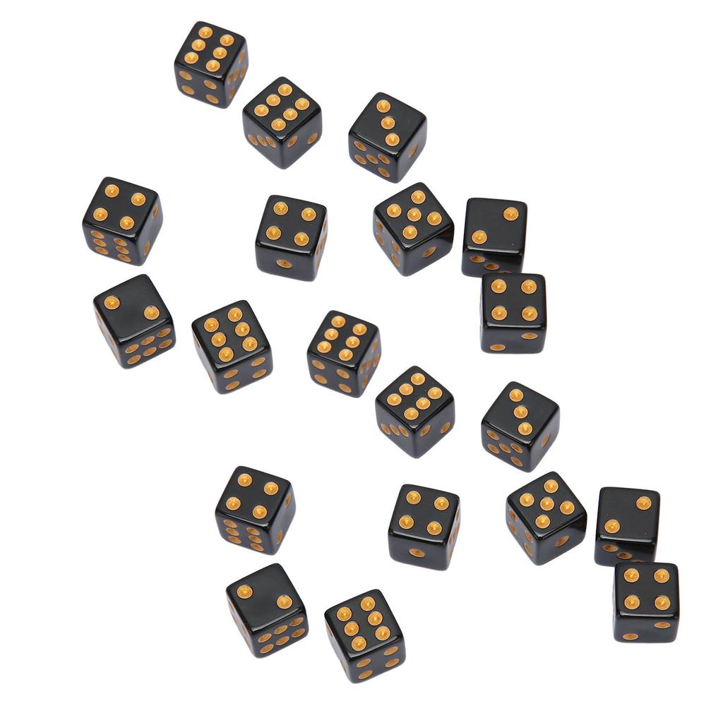 20PCS Black Dice 6 Sided Plastic Dice for Table Board Game Math Teaching Parties Straight Angle