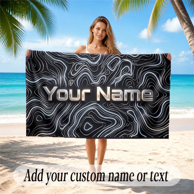 Abstract Geometric Theme Soft Beach Towel Personalized Custom Name Text Towel Portable for Beach Pool Travel