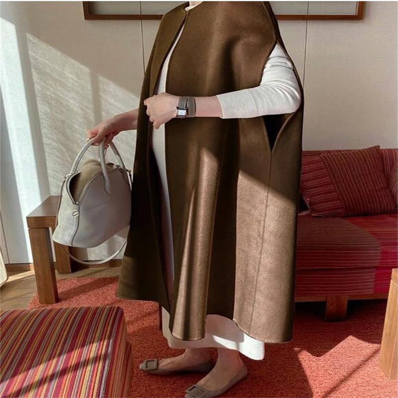 Женское пальто, шерстяной кардиган без рукавов средней длины с круглым вырезом