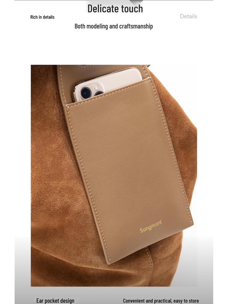 Songmont Suede Designer Shoulder & Crossbody Tote Bag, Large Capacity