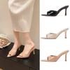 Fashion Summer Women High-heeled Slippers Sexy Pointed Toe Thin Heel Slippers Luxury Leather Slippers for Women Designer Peep Toe Slides
