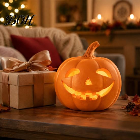 Small Pumpkin Statue Lantern Ornament, Resin Hollow Tabletop Figurine, Unique Holiday Gifts Decorative Table Centerpieces for Halloween And