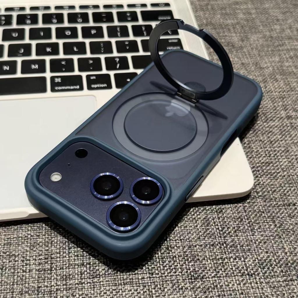 For Matte Metal Ring Stand Case for For Iphone 17 Air 16 1 14 Plus 13 12 11 Pro Max Lens Protect Magnetic Translucent Cover