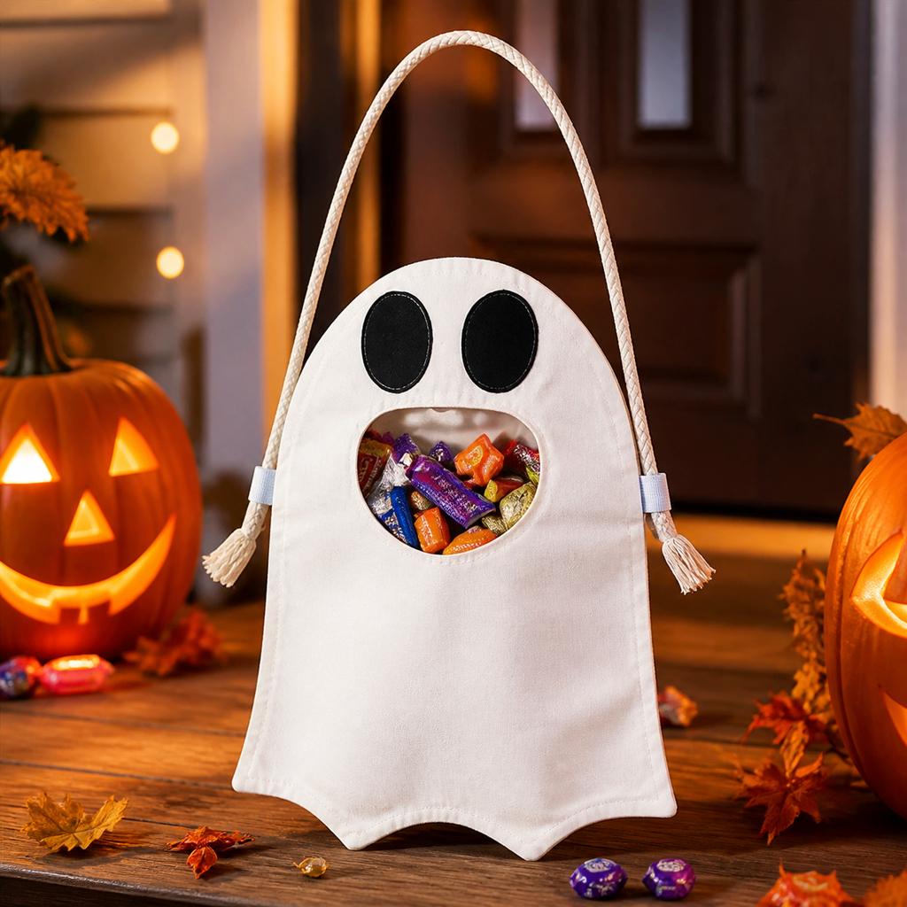 Halloween Ghost Treat Bags with Handles Candy Storage Tote Trick or Treat Party Favor Gift Bag Halloween Decoration Supplies