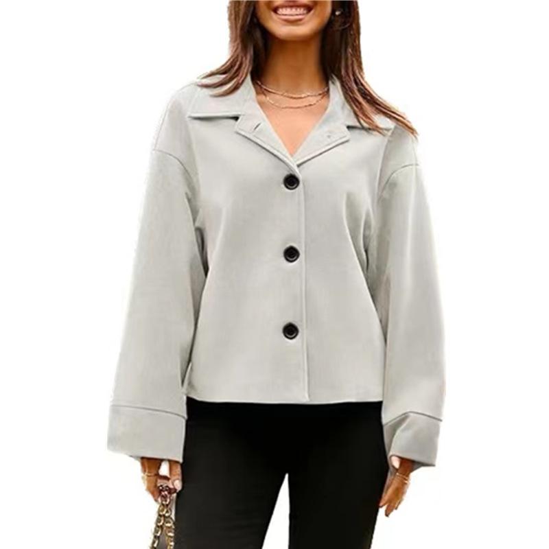 Women S Short Blazer Long Sleeve Button Casual Office Top