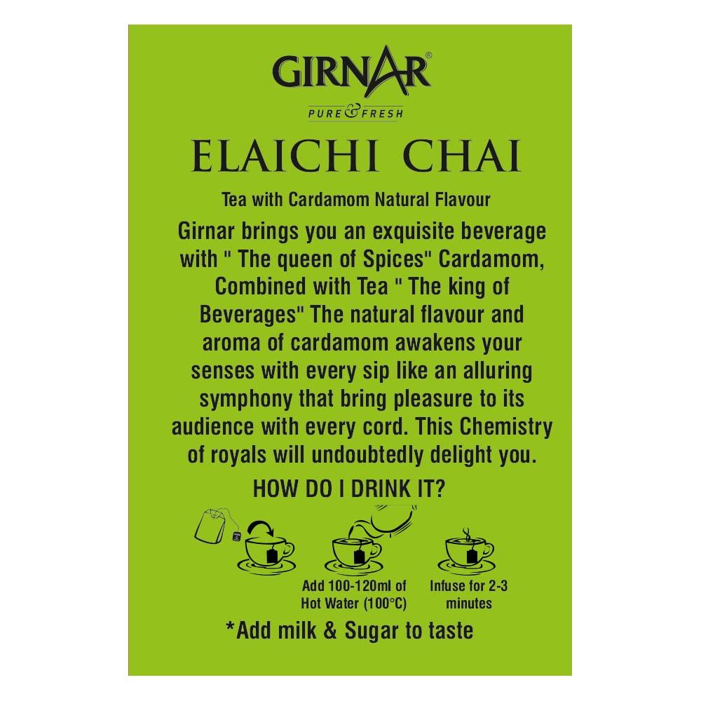 Girnar Elaichi Chai Cardamom Black Tea  Foil Wrapped  25 Tea Bags Natural Beverage
