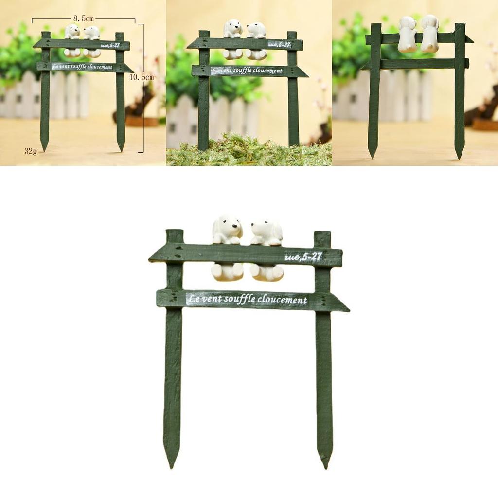 Creative Fence White Dog Scene Mini Model Ornament For Plant Display And Gift Collection