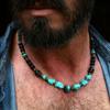 Texture Turquoise Necklace Men Black Beads Western Country Necklace Fashion Beaded Necklace  Men