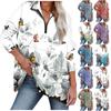Women's Casual OversizedHalf Zippered Sports Shirt Long Sleeved Print With Pocket Pullover Top