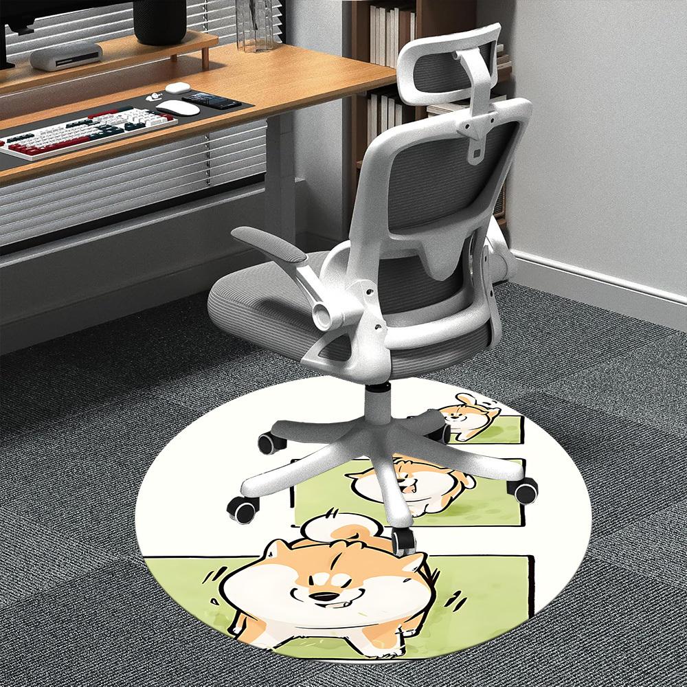 1PC Puppy Playful Office Round Area Rug,  Mat Suitable ForOffice, Under Office Chairs Bedroom Living Room Home Decor, Room Deco