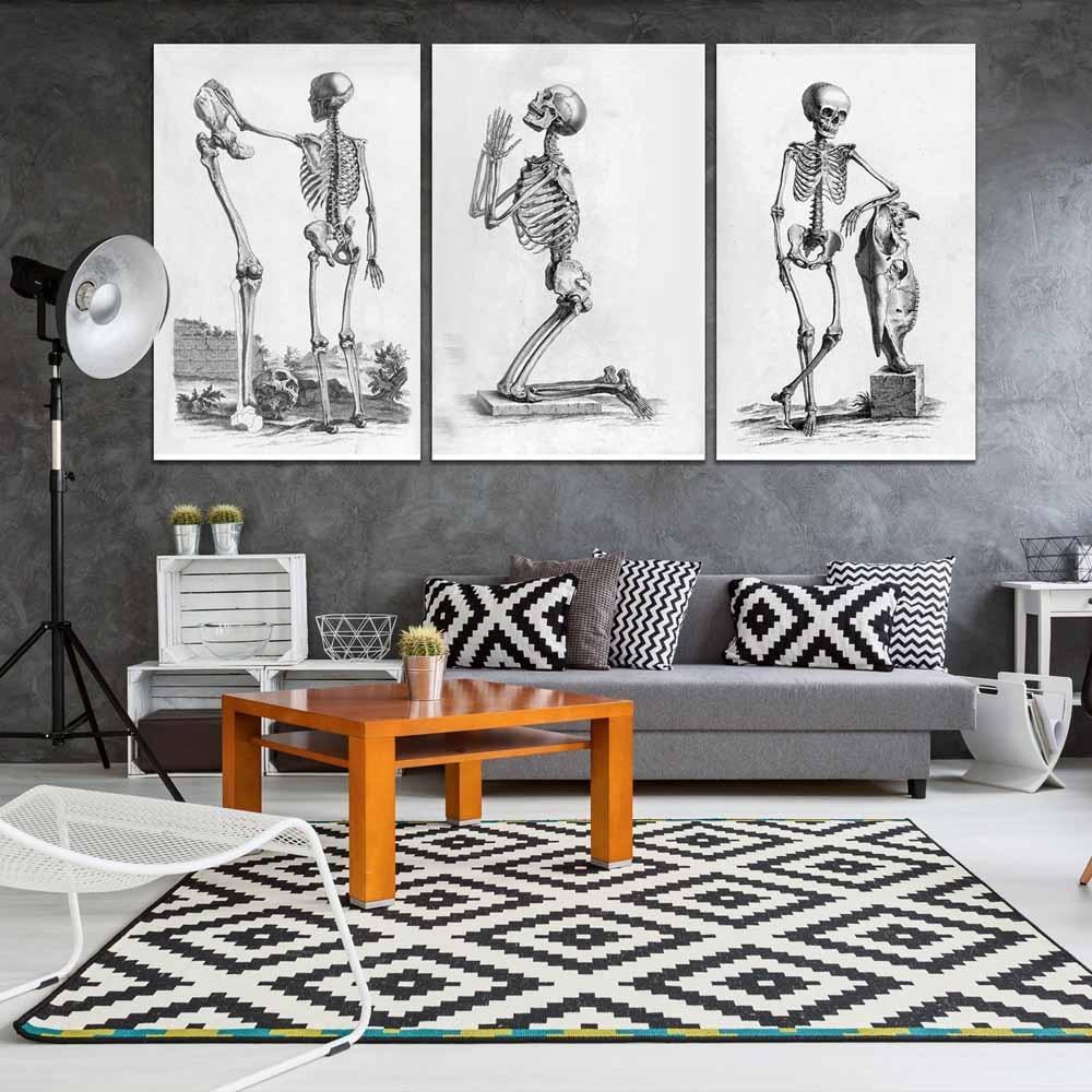 Black And White Skeleton Poster Picture Canvas Art Wall Decor Painting Modern Nordic Style Minimalism Skull Painting No Frame