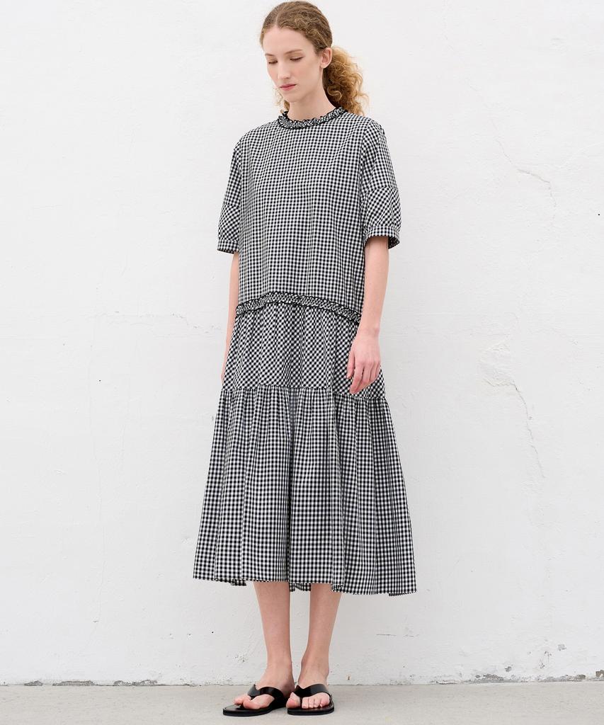MITTE Frill Shrring Check Dress_Black