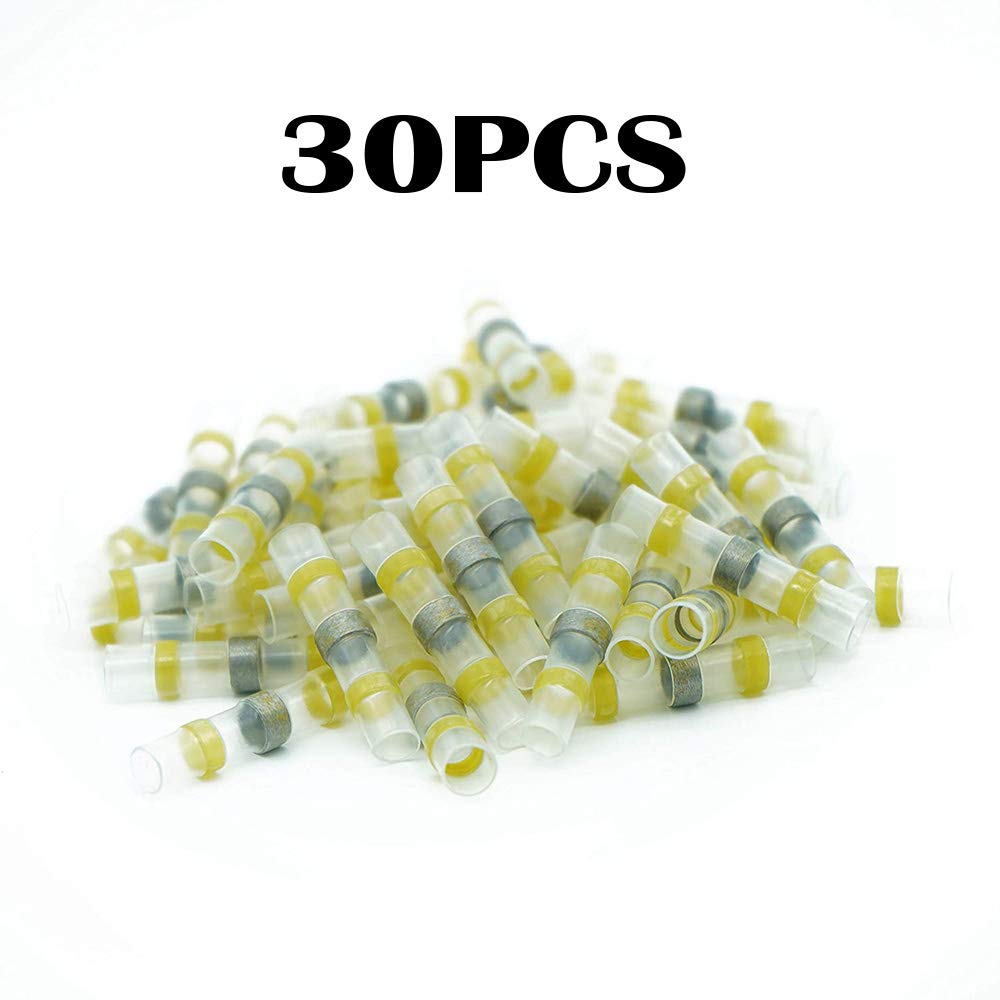 CTRICALVER Welded and Sealed Wire Joints, 30 Waterproof Heat Shrink Butt Joints, Wire Terminals, Marine Insulated Butt Joints (Yellow)