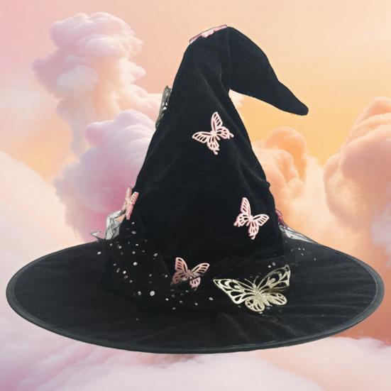 Шляпа ведьмы-бабочки регулируемого размера, легкая, удобная в носке, праздничный цилиндр, аксессуар для костюма на Хэллоуин
