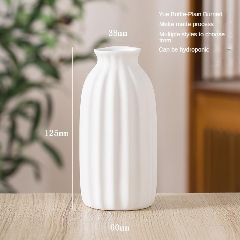 Plain-fired Matte White Ceramic Flower Arrangement Small Vase Creative and Simple Living Room Home Dried Flower Ornament