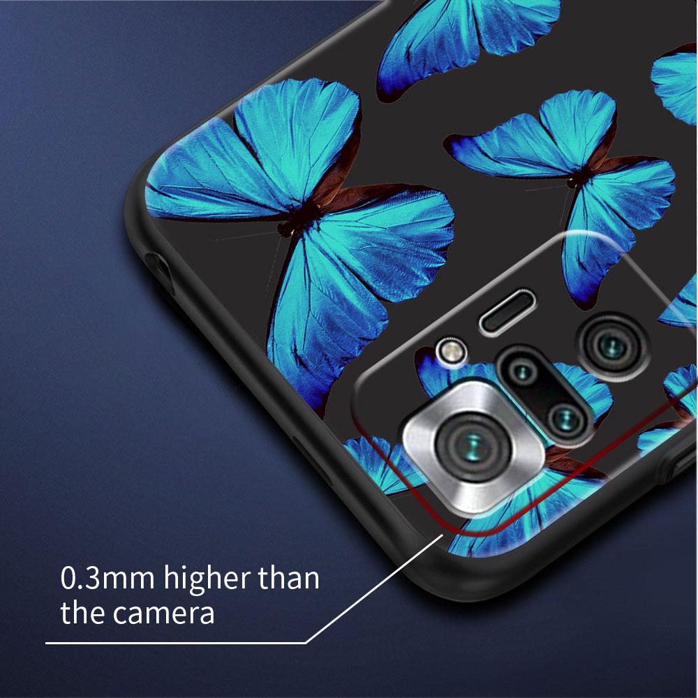 Роскошный черный чехол для телефона Xiaomi Redmi Note 11 10 9 8 7 Pro 9S 9A 9C 10s 8T K40 10C 10S Funda Cover Blue Beautiful Butterfly