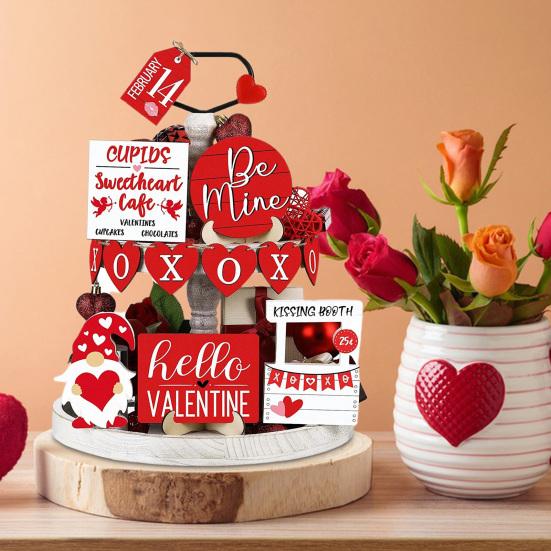 День святого Валентина многоярусный поднос Декор фермерский гном сердце деревянная табличка деревенская столешница