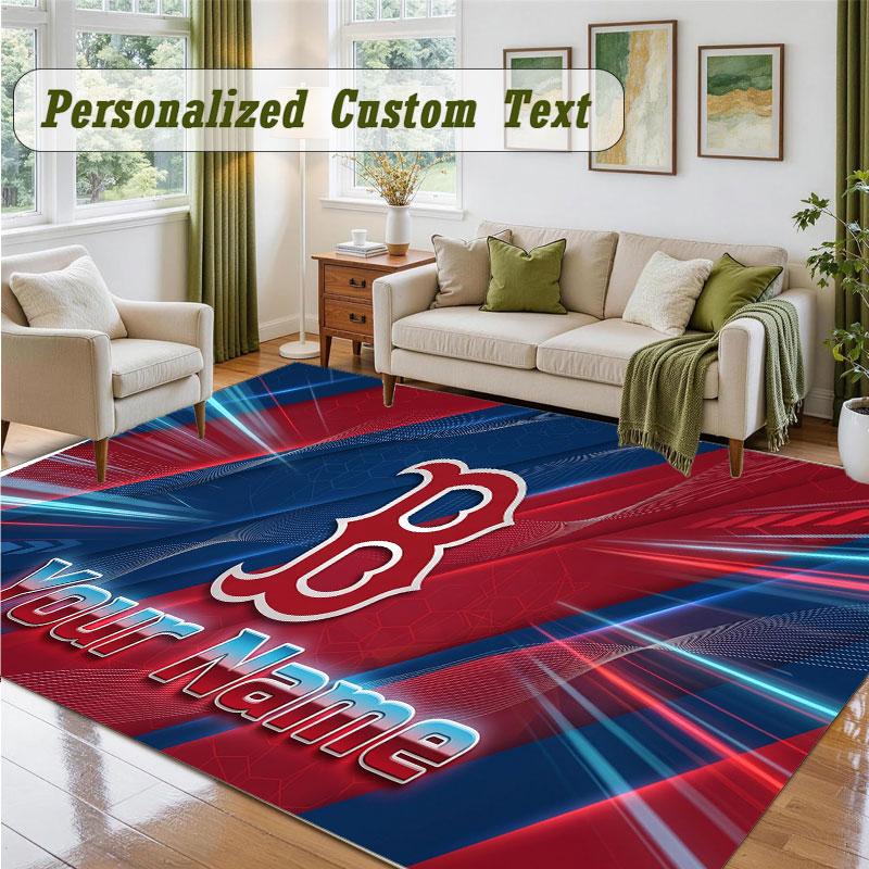 Crystal Velvet Square Rug Custom NameBoston Red Sox Pattern Non Slip Home Floor Decor Rug