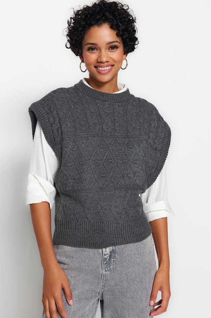 Женский модный стильный свитер с каменным узором и круглым вырезом, трикотажный свитер