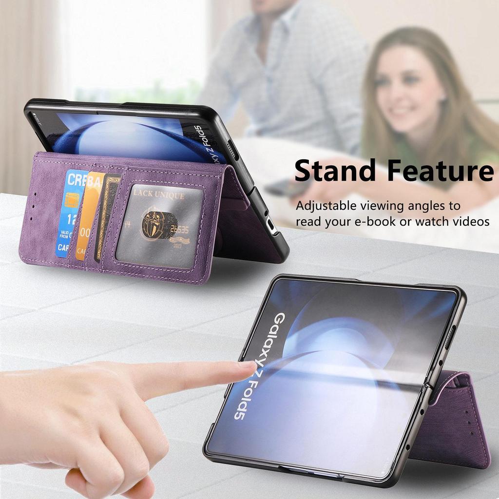 Ретро кожаный чехол на магните с молнией для Samsung ZFold 7/6/5/4/3 со слотом для карты