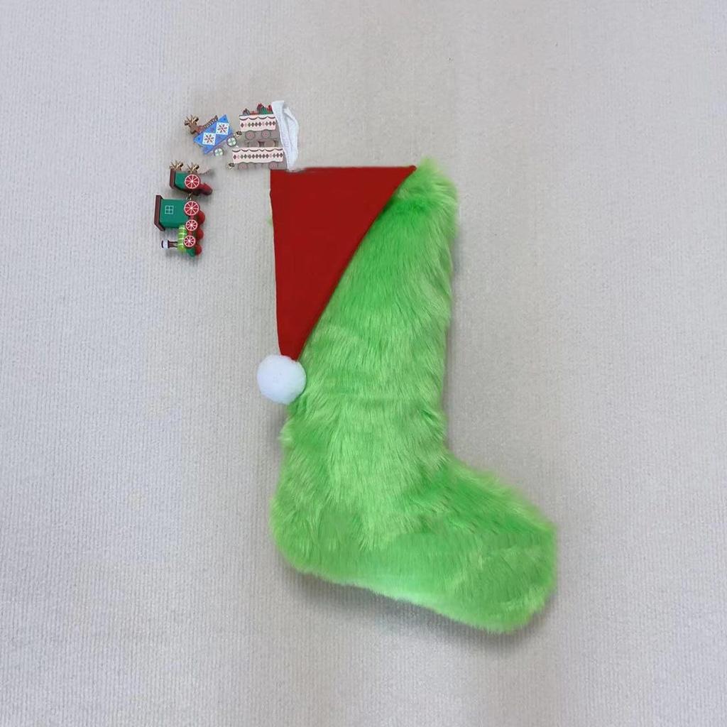 Зеленый искусственный рождественский чулок Рождественское украшение