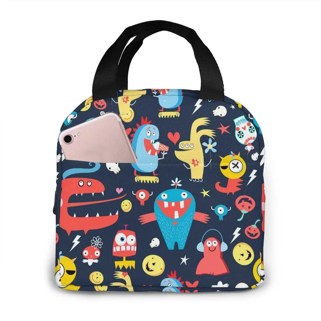 Cartoon Dinosaur Canvas Portable Cooler Lunch Bag Fashion Thermal Insulated Food Bags Food Picnic Lunch Box Bag for Adult Kids